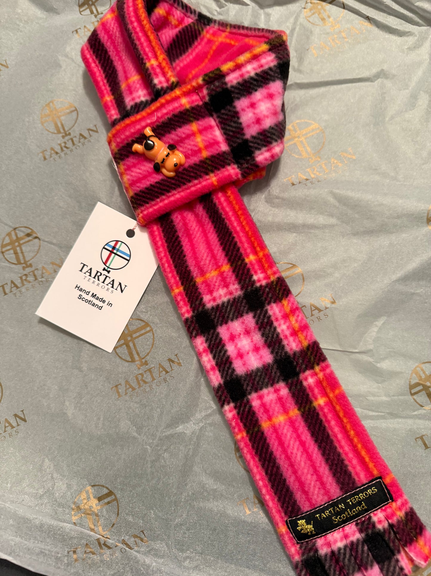 Tartan Terrors Stewart Pink Tartan Fleece Dog Scarf
