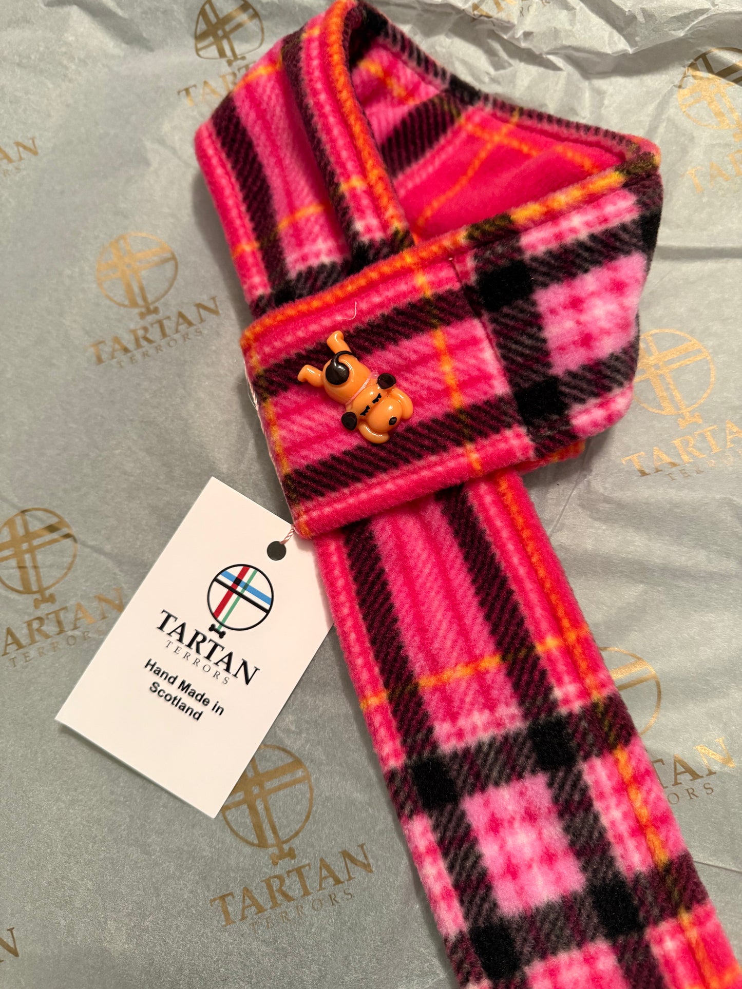 Tartan Terrors Stewart Pink Tartan Fleece Dog Scarf