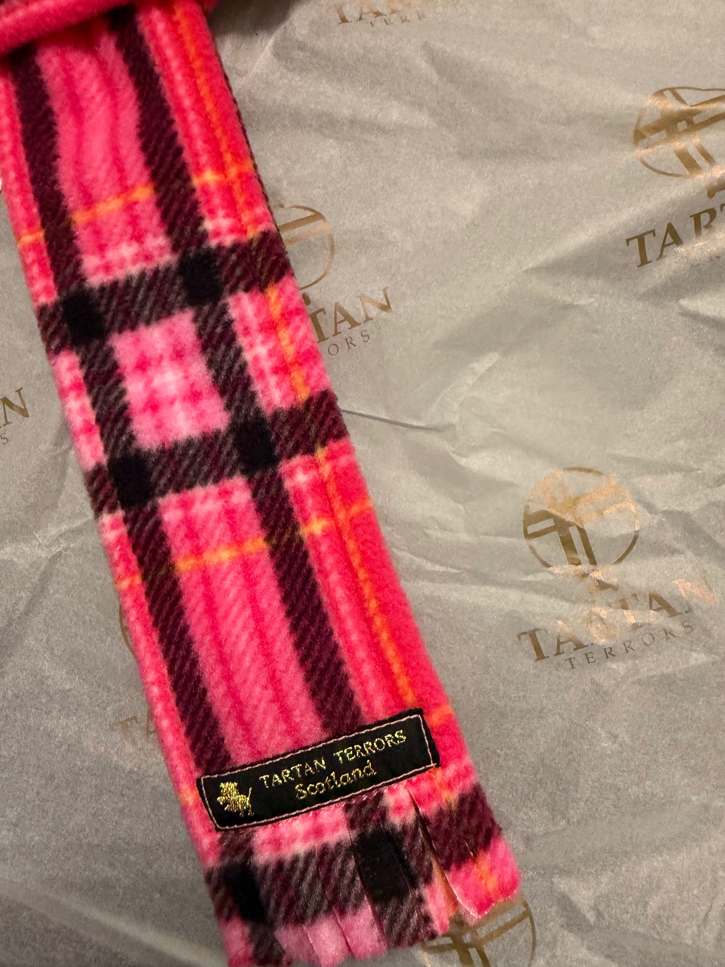 Tartan Terrors Stewart Pink Tartan Fleece Dog Scarf